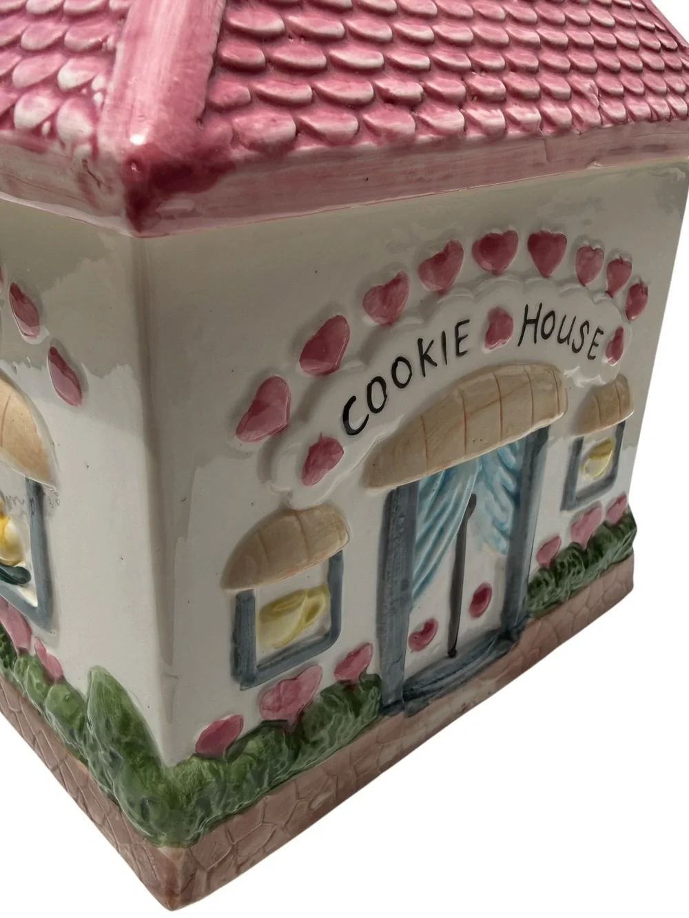 Vintage Pink Cottage Cookie House Cookie Jar Valentine Cottagecore Ceramic Decor